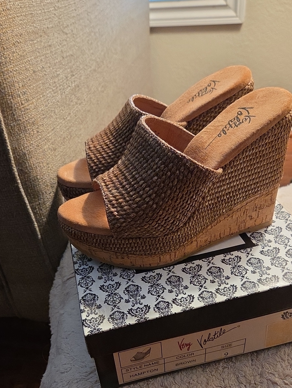 Very Volatile Brown Woven Slide Platform Mules